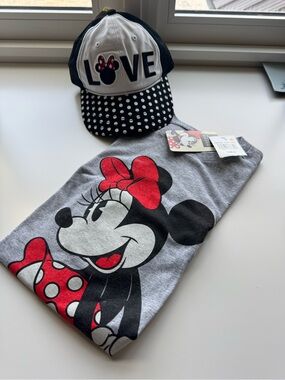 Minnie Mouse Tee Size S with Minnie Polka Dot Cap Bundle, both are NWT